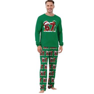 Generic 67 Meme Pyjamas Set Women Men Six Seven Number 6 7 Christmas Pajamas Sleepwear Long Sleeved Tops And Pants 2 Piece Outfit Xmas Pjs For Women Mens (Gre