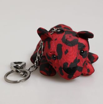 Dolce & Gabbana Red Black Polyester Animal Silhouette Bag Keychain Mens Keyring