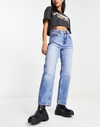 Only Only Robyn high waisted straight leg jeans in mid blue