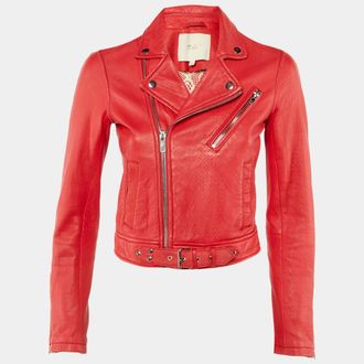 Maje Red Leather Bostep Biker Jacket