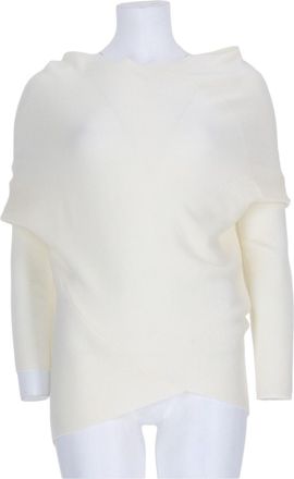 P.A.R.O.S.H. Draped White Wool Sweater with Ribbed Long Sleeves