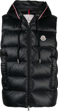 Moncler logo-patch quilted hooded gilet - men - Goose Down/Polyamide/Polyamide/Feather - 3 - Black
