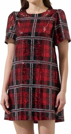 Sugarlips Sequin Plaid Mini Dress In Red Multi