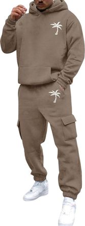 Generic Mens Jogging Suit Set 2-Piece Tracksuit Casual Palm Tree Print Long Sleeve Hoodie Pant Set Classic Relaxed Fit Sweatsuit with Pockets for Autumn and W