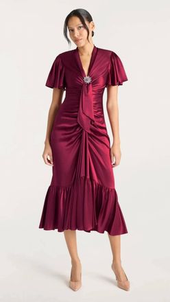 Cinq &agrave; Sept Brooch Peeta Midi Dress In Red Plum