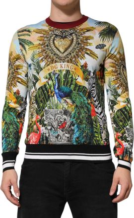 Dolce & Gabbana Tropical Heart Crown Silk Pullover Mens Sweater