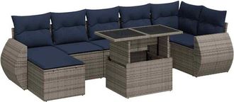 vidaXL Vidaxl - 8 Piece Garden Sofa Set with Cushions Grey Poly Rattan Acacia