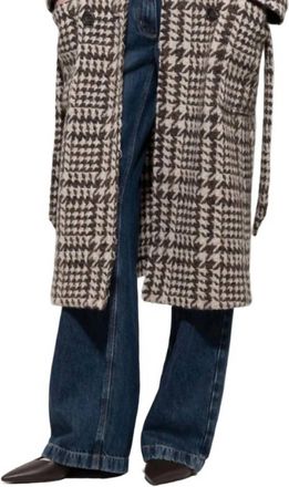 Luisa Cerano Glencheck Coat With Belt In Espresso Multi