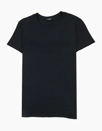 Balmain Mens Balmain Embossed Balmain Paris Logo T Shirt Black 0pa - Size: 38