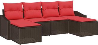 vidaXL Juego De Sof&aacute; 6 Uds. Marr&oacute;n Rat&aacute;n Sint&eacute;tico Vidaxl