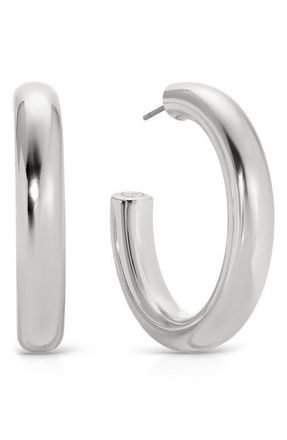 Ettika Medium Thick Classic Hoop Earrings in Rhodium at Nordstrom