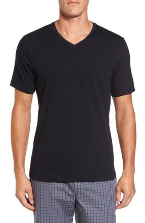 Hanro Living Cotton V-Neck T-Shirt in Black at Nordstrom, Size Large