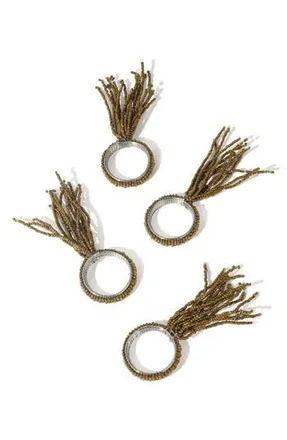 Tiramisu Golden Tassel Set of 4 Beaded Napkin Rings in Bronze at Nordstrom Rack