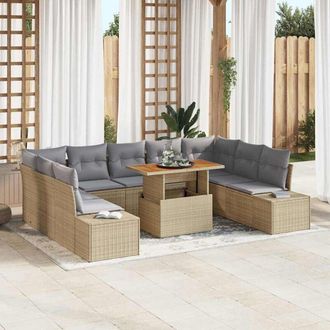 vidaXL Conjunto De Sof&aacute; De Jard&iacute;n 10 Pcs Beige Polirat&aacute;n Vidaxl