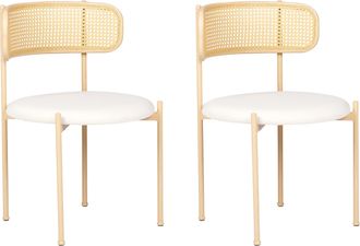 Beliani Conjunto De 2 Sillas Retro Asiento De Tela Beige Claro Estructura Met&aacute;lica Efecto Madera Clara Respaldo De Trenza Vienesa Andover
