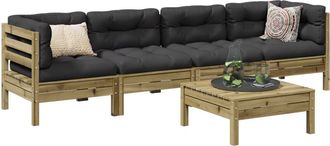 vidaXL Set De Sof&aacute;s Jard&iacute;n 5 Pzas Con Cojines Madera Pino Impregnada Vidaxl