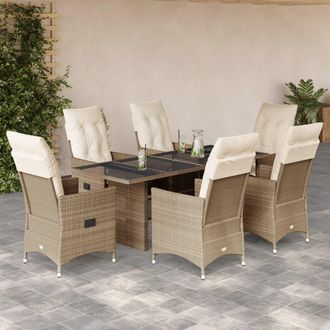 vidaXL Set Comedor De Jard&iacute;n 7 Pzas Con Cojines Rat&aacute;n Sint&eacute;tico Beige Vidaxl