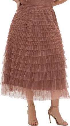 City Chic Averi Tiered Tulle Maxi Skirt in Roseberry at Nordstrom, Size Xl