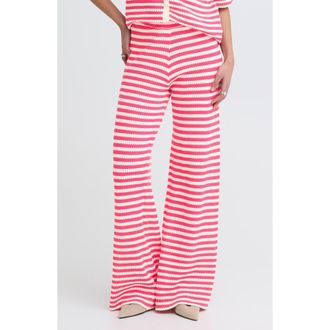 Ichi Wide Leg Knit Pants in Azalea Birch Stripe at Nordstrom, Size X-Small
