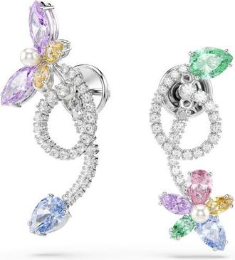 Swarovski x Ariana Grande Multicolor Crystal Mismatched Front/Back Earrings in Silver/Multi at Nordstrom