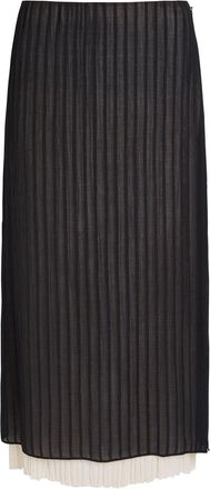 Vince Layered Striped Plissé Midi Skirt - Black - S (UK8-10 / S)