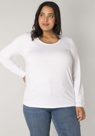 Base Level Curvy Langarmshirt BASE LEVEL CURVY, Damen, Gr. 54 (56), weiss (wei&szlig;), Web, Obermaterial: 96% Viskose, 4% Elasthan, unifarben, regular fit h&uuml;ftbedeckend, Ru