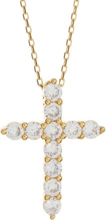 Suzy Levian Goldtone Plated Sterling Silver White Cubic Zirconia Cross Pendant Necklace at Nordstrom Rack