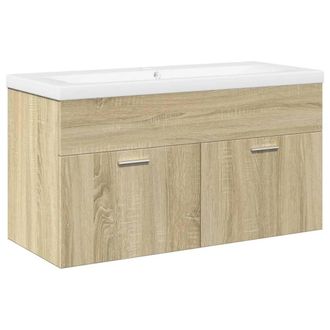 Berkfield Home Bathroom Sink Cabinet with Built-in Basin Sonoma Oak in Light Tan