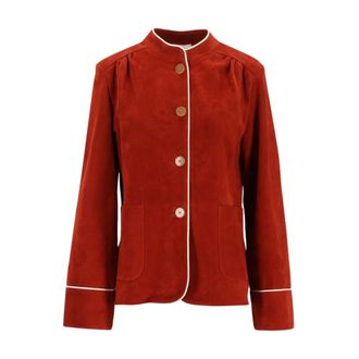 Forte_Forte Jassen, Dames, Oranje, S, Su&egrave;de, Suede Band Collar Jacket