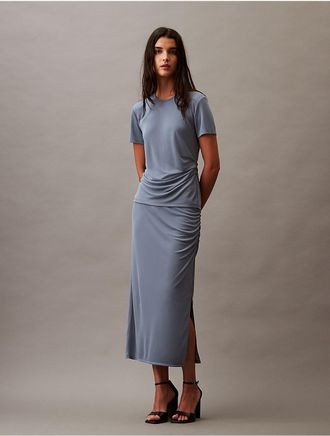 Calvin Klein Womens Refined Jersey Midi Skirt - Grey - XS