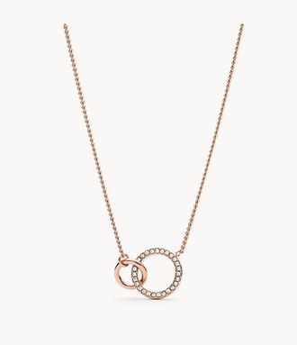 Fossil Womens Rose Gold Stainless Steel Pendant Necklace