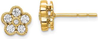 Diamond2Deal 14k Gold 1/2 ct Lab Grown Diamond Floral Stud Earrings VS Clarity, D-E Color