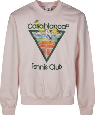 Casablanca Ribbed Crew Neck Sweatshirt with Tennis Court Graphic