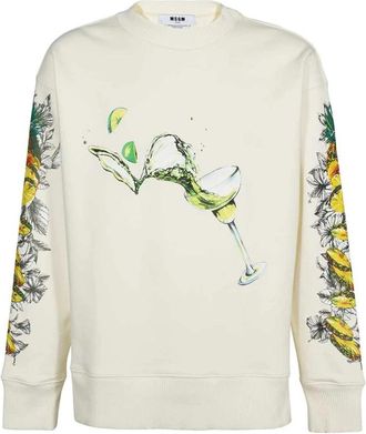 Msgm Katoenen sweatshirt met geribbelde kraag - Heren - Sweatshirts - Beige - S - Katoen - Hoodies & sweatvesten