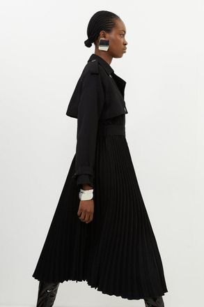 Karen Millen Womens Tailored Pleat Detail Belted Trench Coat - Black - Size 10 UK