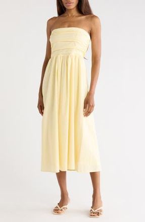 Wayf Ruched Strapless Midi Dress in Straw Yellow at Nordstrom Rack, Size X-Large