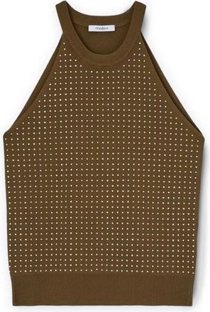 Motivi Gebreide top met strass - Dames - Tops zonder mouwen - Groen - M - Nylon - Tops