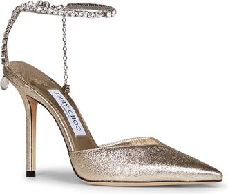 Jimmy Choo London Womens Pumps Saeda 100 Brilliance Fabric Gold Cotton High Heel Shoes