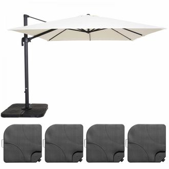 Oviala Parasol desplazado de 3x3m y 4 losas para llenar de aluminio blanco