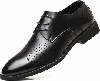 Generic Dress Oxford Formal Shoes for Men Lace Up Derby Shoes Round Toe Faux Leather Rubber Sole Slip Resistant Anti-Slip Business(Hollow Black,5.5 UK)