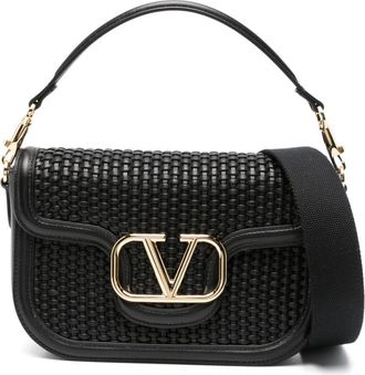 Valentino Garavani Alltime woven shoulder bag - women - Raffia/Calf Leather - OS - Black