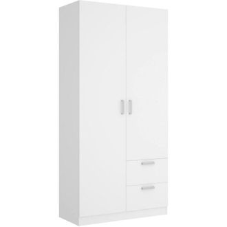 Dmora Dmora - Guardaroba Velino, Mobile appendiabiti per camera da letto, Armadio a 2 ante battenti e 2 cassetti, 100x52h215 cm, Bianco, con imballo