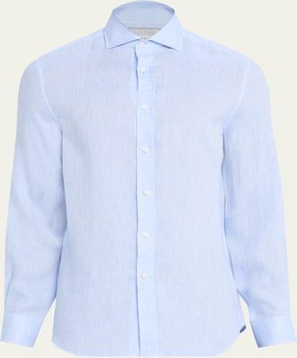 Brunello Cucinelli Mens Linen Classic Fit Button-Down Shirt