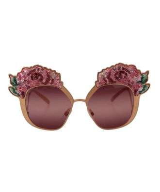 Dolce & Gabbana Pink Gold Rose Sequin Embroidery DG2202 Womens Sunglasses Metal - One Size