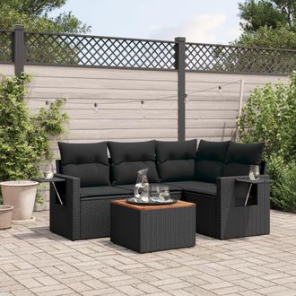 vidaXL Vidaxl - Set De Muebles De Jard&iacute;n 5 Pzas Y Cojines Rat&aacute;n Sint&eacute;tico Negro