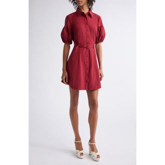 Cinq &agrave; Sept Norel Puff Sleeve Shirtdress in Berrywine at Nordstrom, Size 12