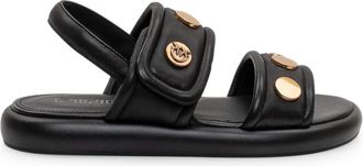 Pinko Platte leren sandalen - Dames - Sandalen - Zwart - 37 EU - Leer - Schoenen