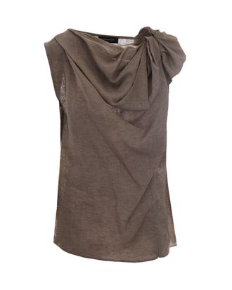 Fabiana Filippi Sleeveless Linen Top with Draped Knot Detail and Subtle Zip Accent