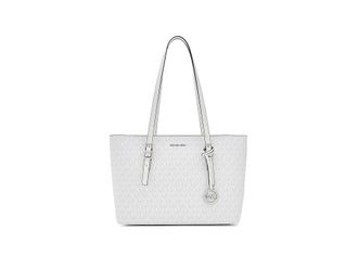 Michael Kors Quinn Medium East West Top Zip Tote Handbags Optic/Alluminum