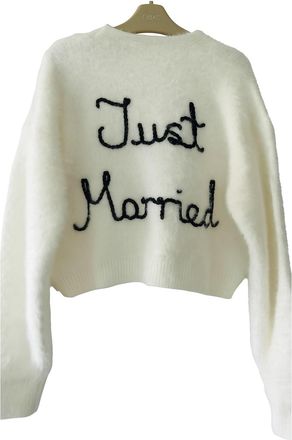Generic Just Married Hand-Embroidered Bridal Cardigan, White, Wedding Day Knitwear (XXL)
